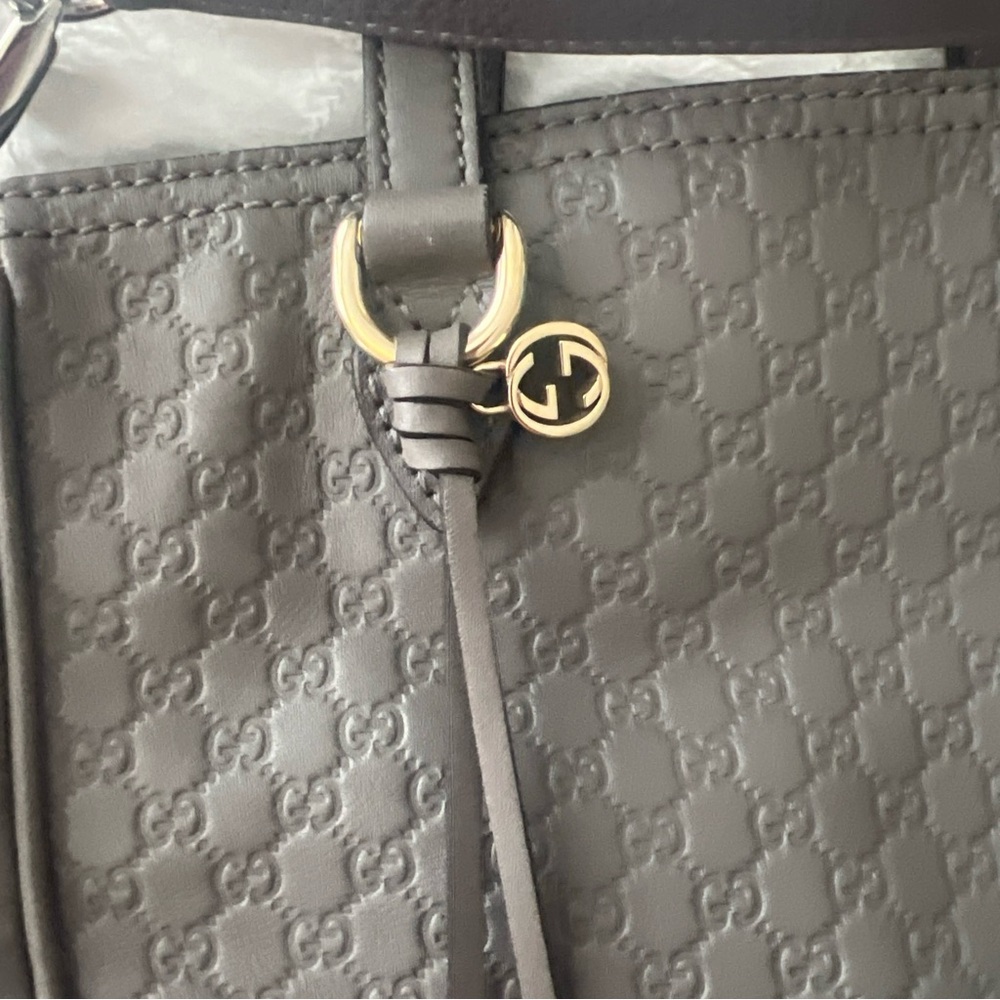 Gucci Embossed Gray Leather Shoulder Bag